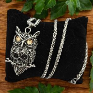 Gothic Owl Skull Viking Pendant Necklace Stainless Steel Biker Party Punk Men's